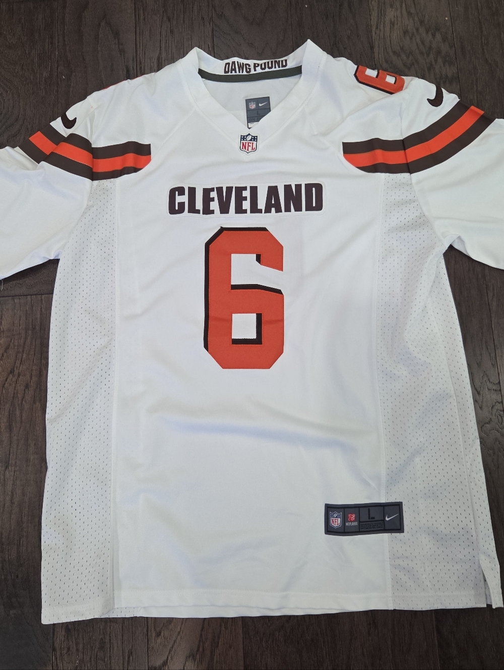 Nike Cleveland Browns White and Orange #6 Football Jersey